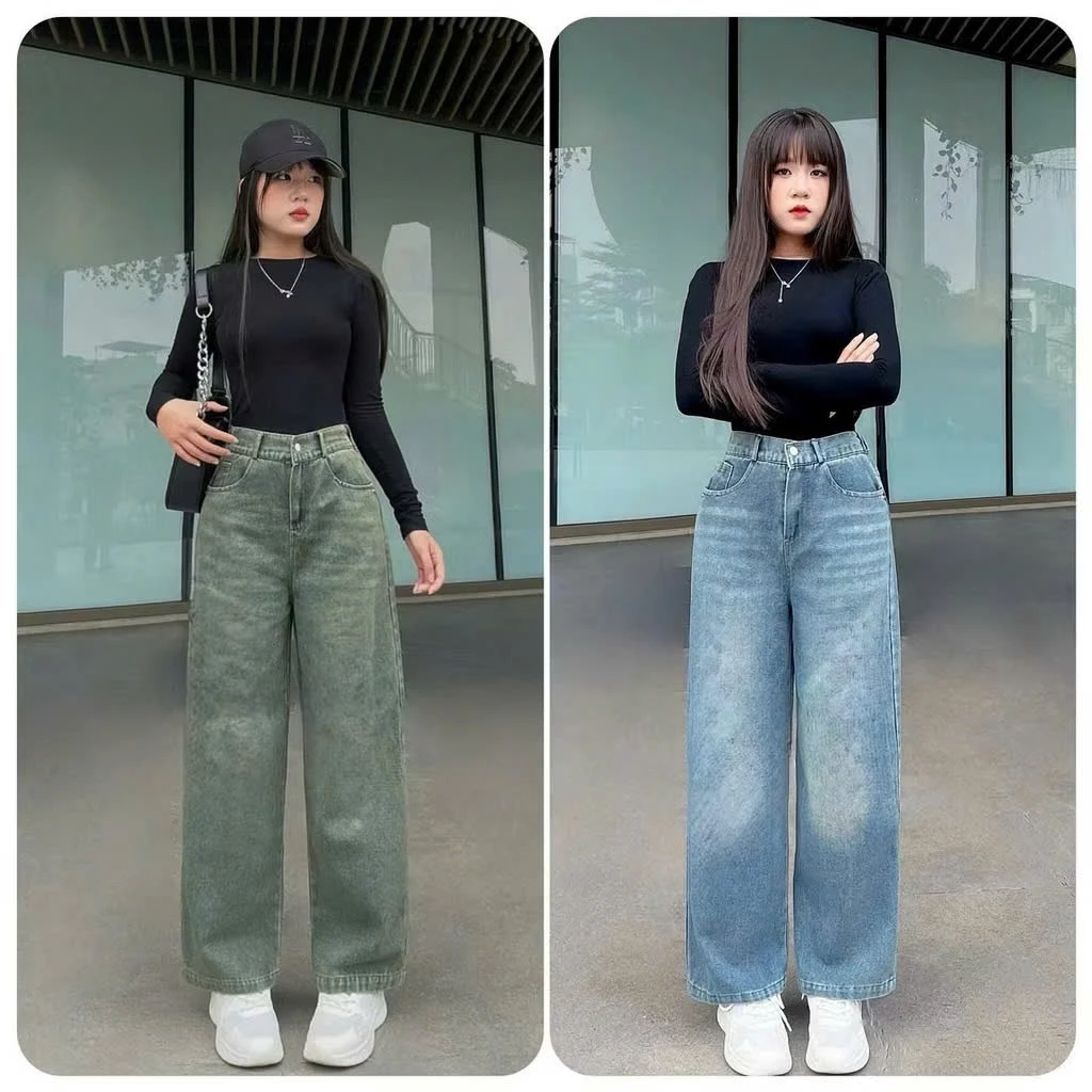 Quần suông,quần jean ống rộng cạp khóa trước chun sau 89-90cm [M76]