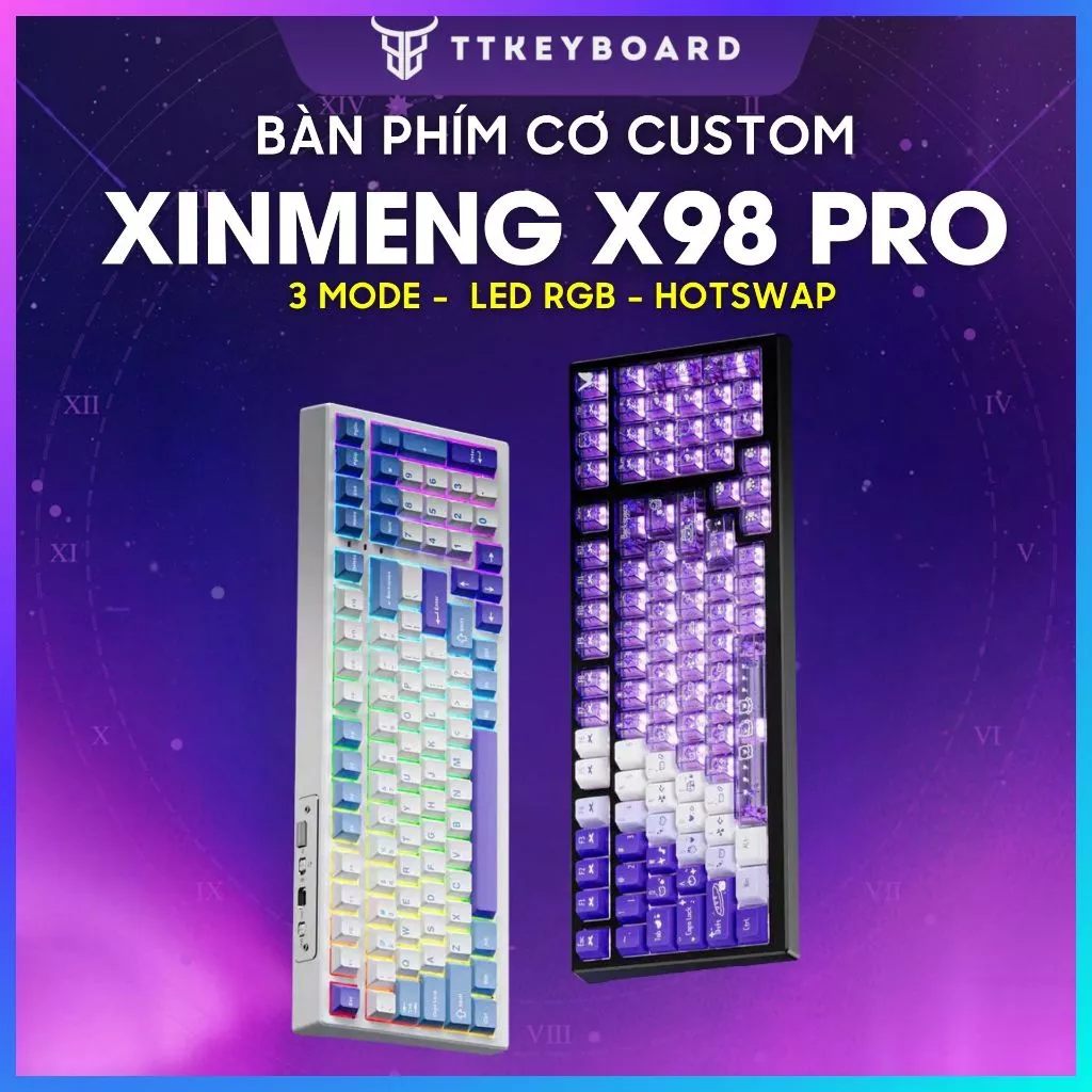 [Hỏa Tốc]Bàn Phím Cơ Bluetooth Xinmeng X98 Pro V2 Mạch Xuôi 3 Mode Kết Nối Hotswap Led RGB