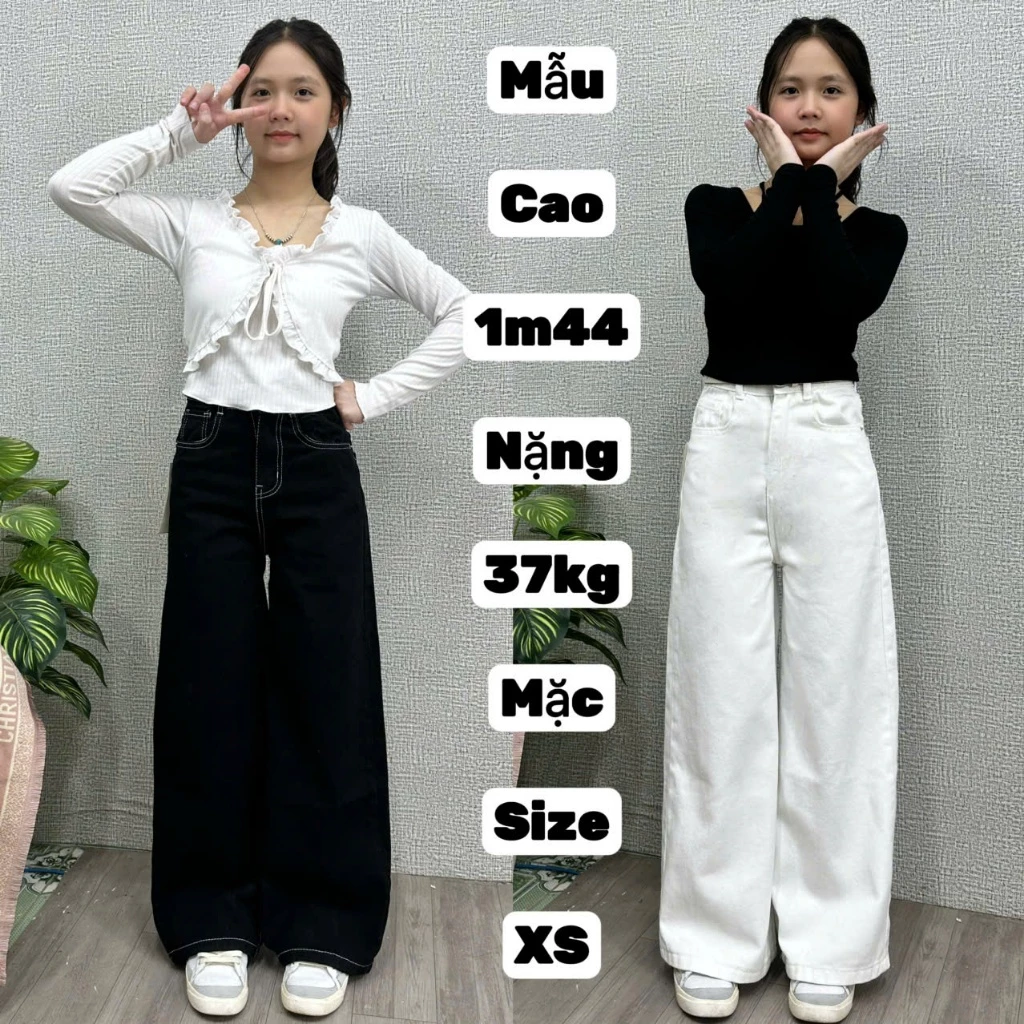 (SUÔNG RỘNG NẤM LÙN) Quần Jean cao cấp ống rộng 26-30cm màu đen và trắng dành cho nấm lùn 1m40 1m45 1m50 size xxs và xs