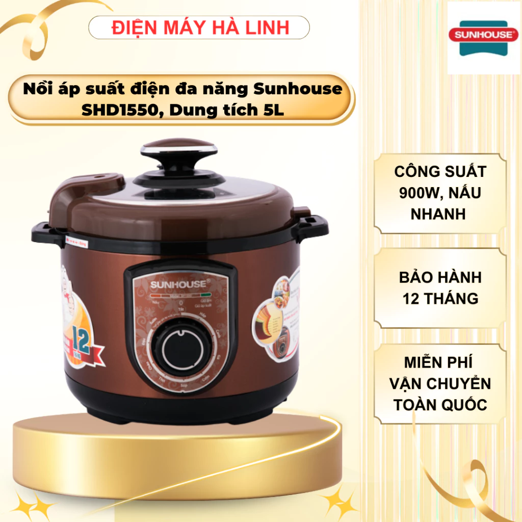 Nồi áp suất điện đa năng SUNHOUSE SHD1550, Màu cà phê, Bảo hành 12 tháng