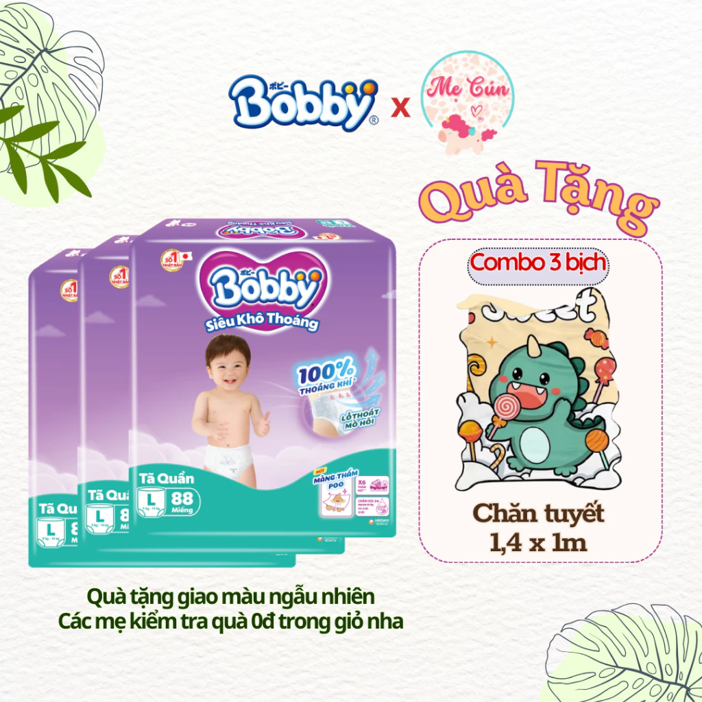 Combo 3 bịch tã quần Bobby Ultra siêu khô thoáng cho bé yêu thoải mái M96, L88, XL76, XXL70