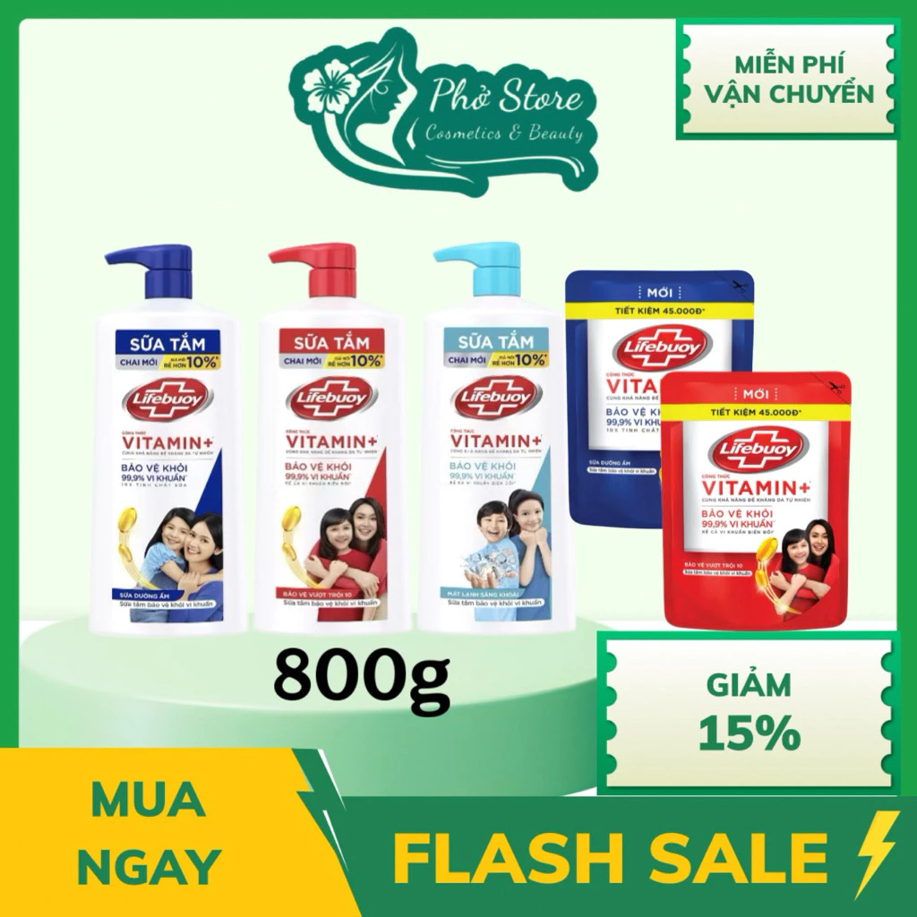 Sữa Tắm Lifebuoy Túi dưỡng ẩm và bảo vệ chai, túi 800g