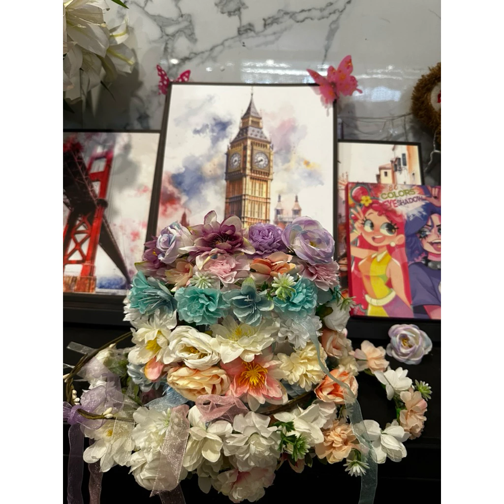 Vòng Hoa Đội Đầu Nàng Thơ Hoa Pastel Handmade – Phụ Kiện Chụp Ảnh, Đi Biển, Dự Tiệc