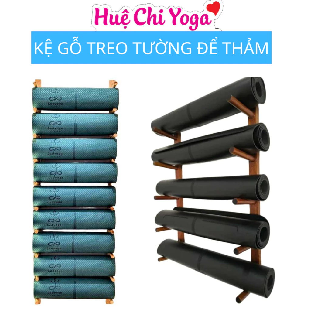 Kệ gỗ treo thảm Yoga tiện lợi, tiết kiệm không gian , kệ gỗ lim nâu đủ bộ có bộ ốc vít kèm theo