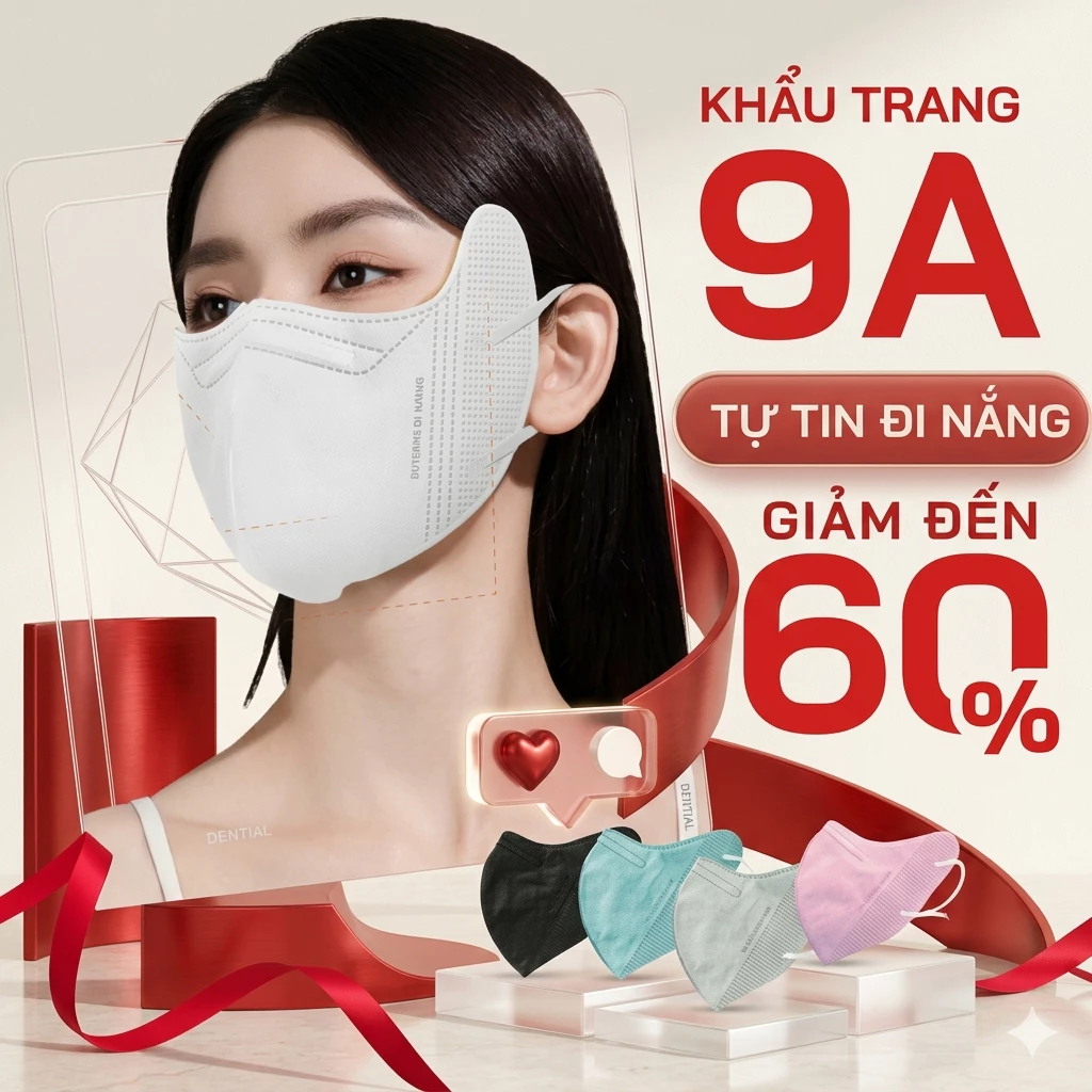 Thùng 300-100 Cái Khẩu trang 9A DENTAL 5 lớp Kháng Khuẩn,Form rộng chống nắng và tia UV