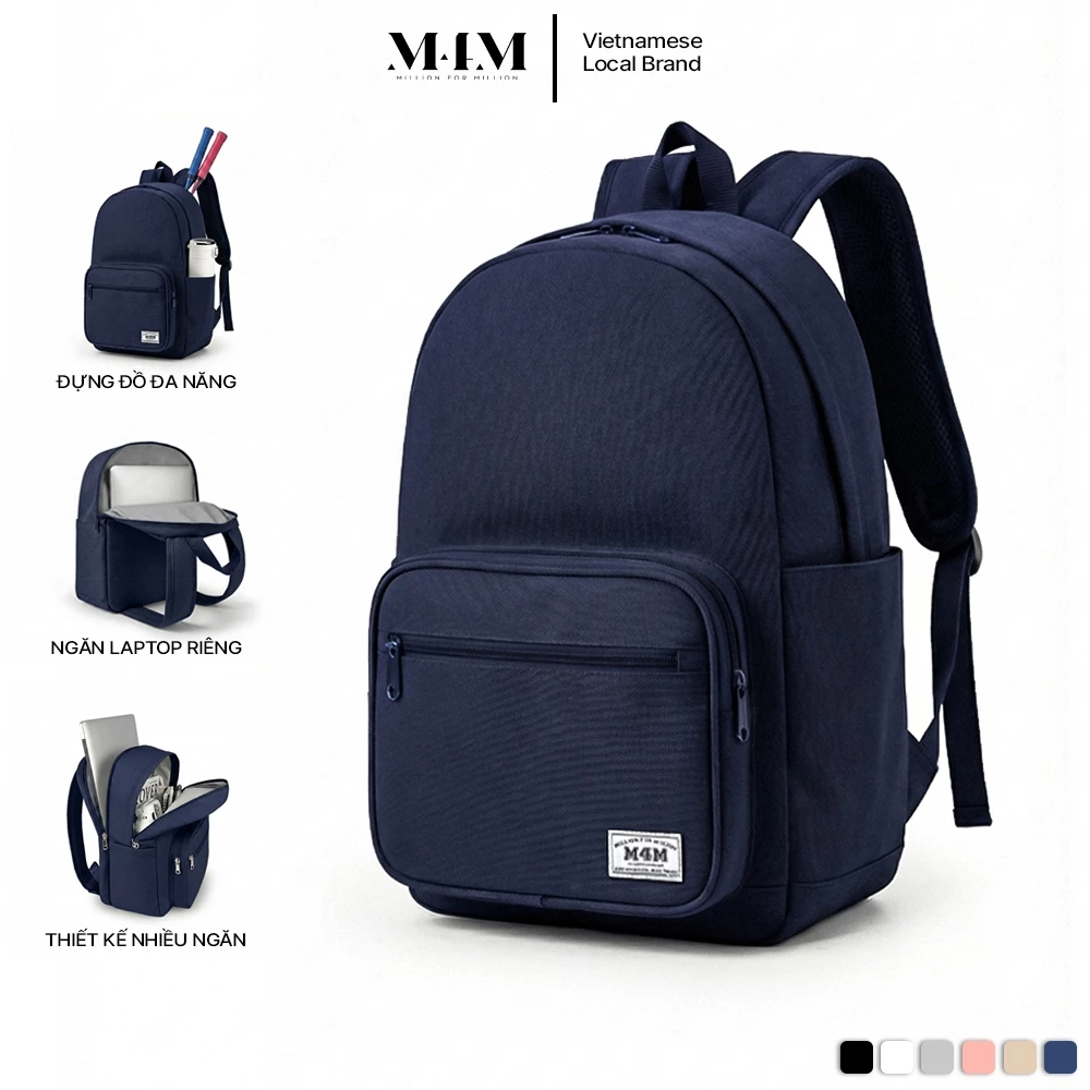 Balo đi học nam nữ M4M NEW BASIC Backpack BM002 Cặp sách chống nước nhiều ngăn đựng laptop 15.6 inch
