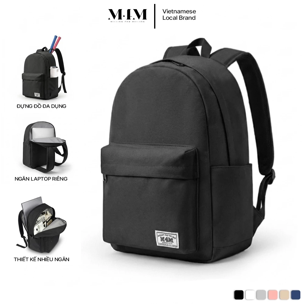 Balo đi học M4M BASIC Backpack BM001 Cặp nam nữ chống nước nhiều ngăn đựng laptop 15.6 inch