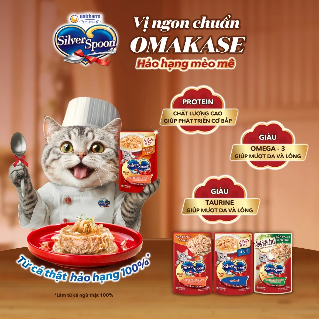 [QUÀ TẶNG] Pate Cho Mèo Silver Spoon Gói 60g Dạng Thạch Và Sốt Cung Cấp Protein