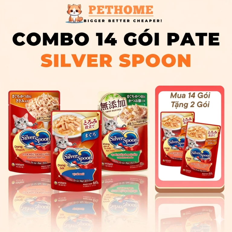 [Combo 14] Pate Mèo Silver Spoon Gói 60gram, Pate Unicharm Cho Mèo Bổ Sung Đầy Đủ Dinh Dưỡng Bù Nước