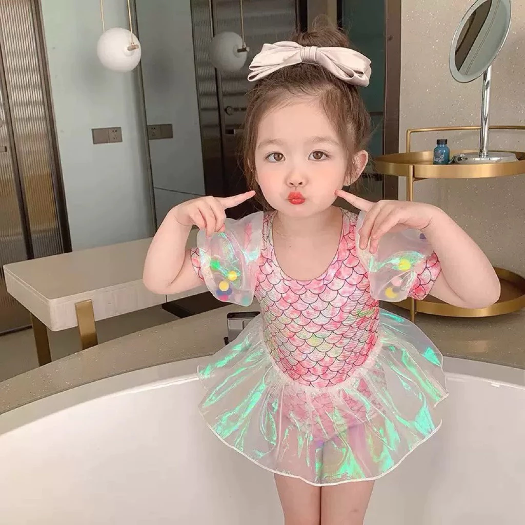 Đồ bơi bé gái liền thân size 6-18kg,bộ bơi bé gái tiên cá phối tơ bóng, bikini bé gái liền thân