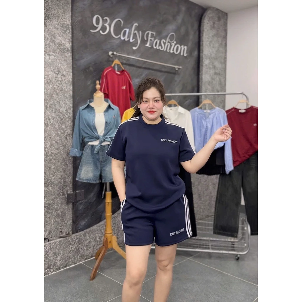 185 [BIGSIZE] Set Bộ Umi Lạnh Nữ Áo Thun Quần Sooc, Bộ Thể Thao Nữ Phối Sọc Trẻ Trung Mát Mặc Hè