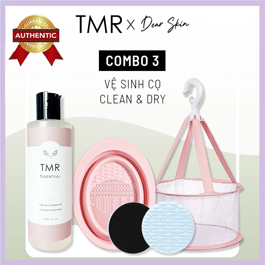 Bộ dụng cụ vệ sinh cọ trang điểm TMR Clean and Dry Combo set giỏ phơi cọ, nước rửa cọ tiện lợi