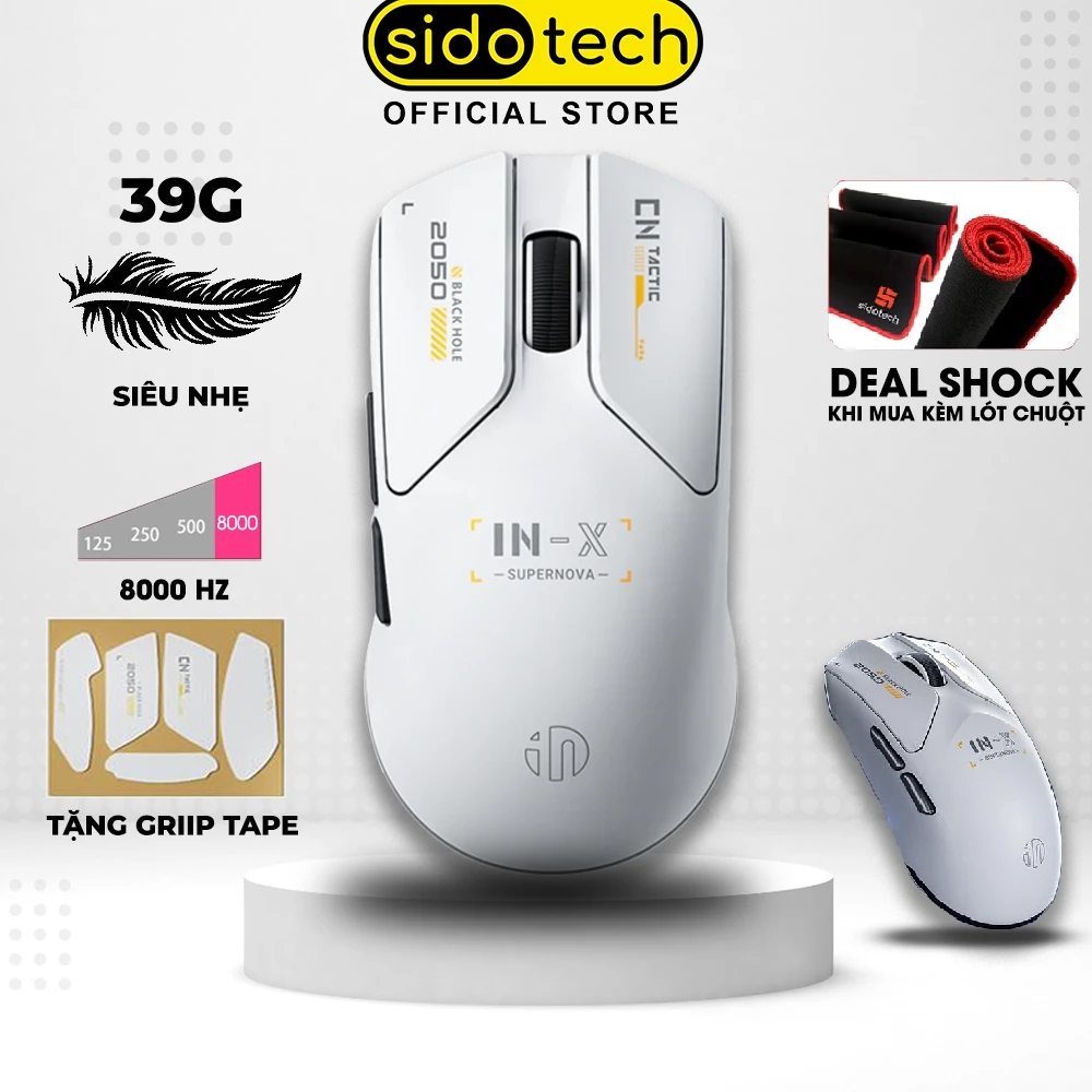 Chuột không dây gaming 8KHZ SIDOTECH INPHIC INX pin sạc siêu nhẹ PWA3950 game FPS có app wireless