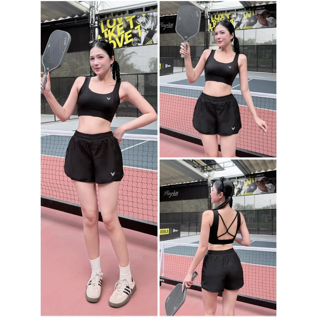 Bộ quần rút sườn áo bra dây dính sau cao cấp dạng thể thao năng động đi bơi, tập Gym Yoga, chạy bộ Aerobic