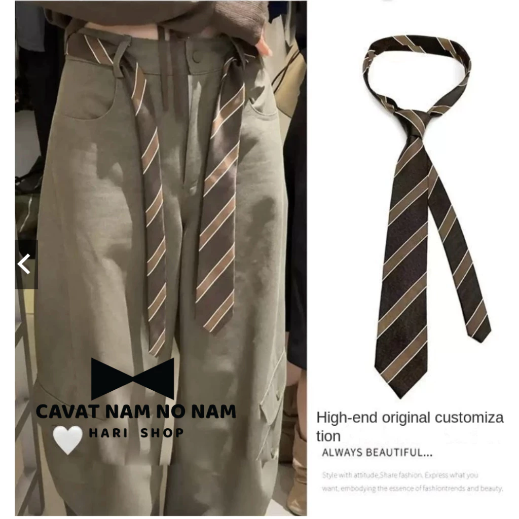 Cà vạt đa năng sọc hoạ tiết nâu/ đỏ làm thắt lưng phụ kiện hottrend y2k trendy, làm phụ kiện, thắt lưng, dây túi