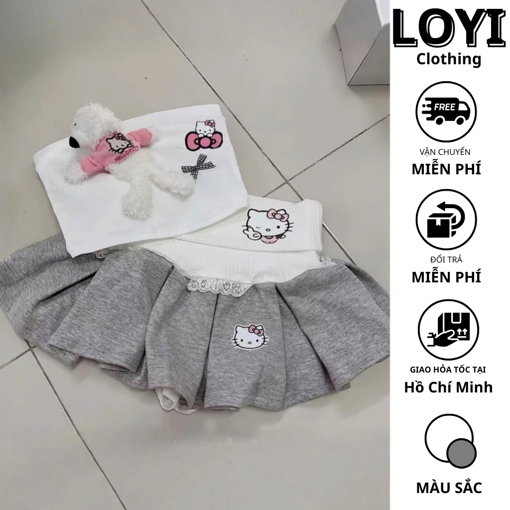 [Hỏa Tốc] Set Váy Dễ Thương Kèm Gấu Bông  – Áo Quây + Chân Váy Xếp Ly, Set Đồ Đi Chơi, Set Đáng Yêu