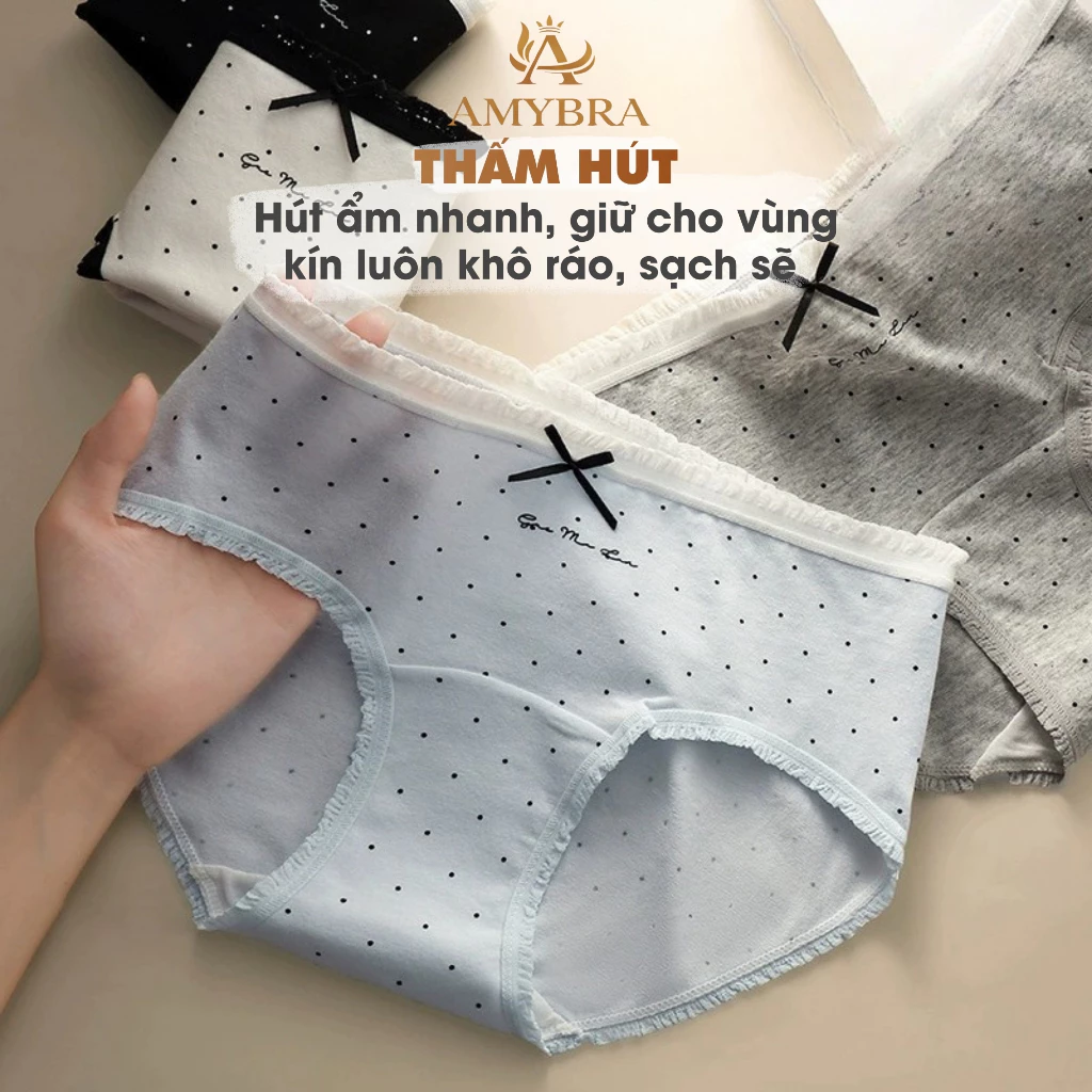 [ Deal Hời ] Quần Lót Nữ AMYBRA Cotton Mềm Mại Thoáng Khí, Quần Chip Viền Bèo Đính Nơ Nữ Tính L5114