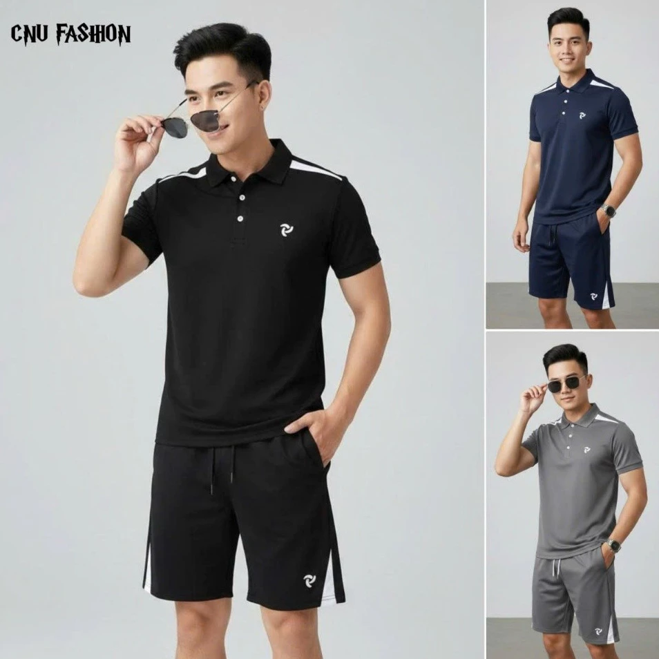 [Hàng Loại 1 Đồ Bộ] Bộ quần áo nam nữ cao cấp- Phối vai logo thêu- Chất liệu poly cá sấu co giãn mát mẻ trẻ trung