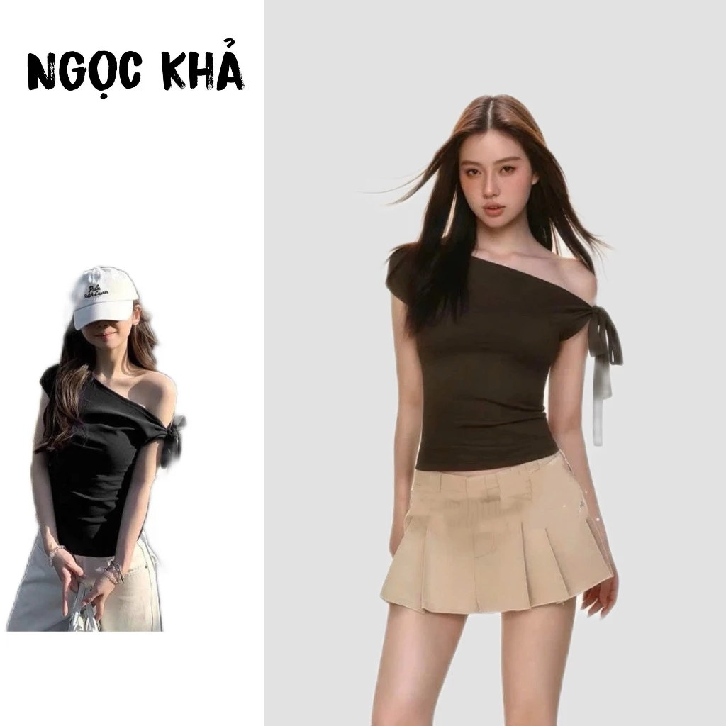 Áo Thun Nữ Trễ Vai Ôm Body Thắt Nơ Chất Cotton Mịn