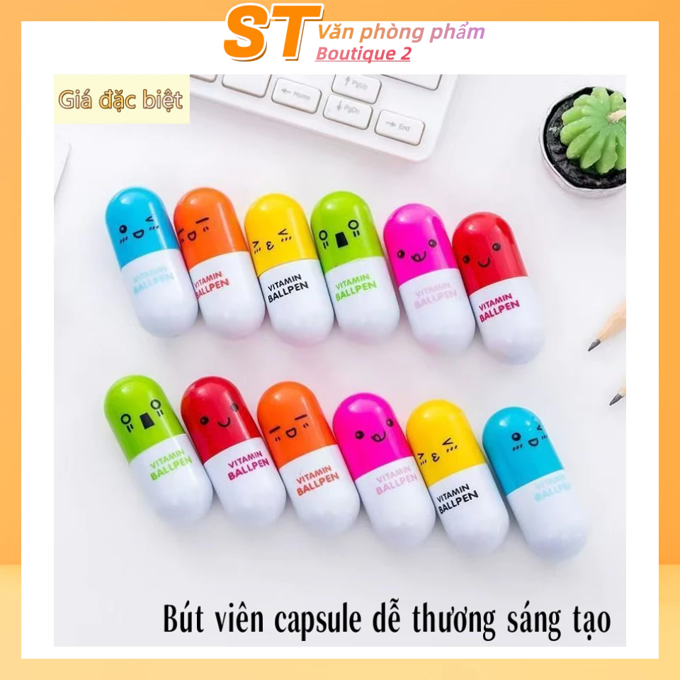【Bán sỉ】Bút hình viên capsule dễ thương sáng tạo,có thể kéo dài, nhỏ gọn tiện lợi, dụng cụ học tập cho học sinh, quà tặn