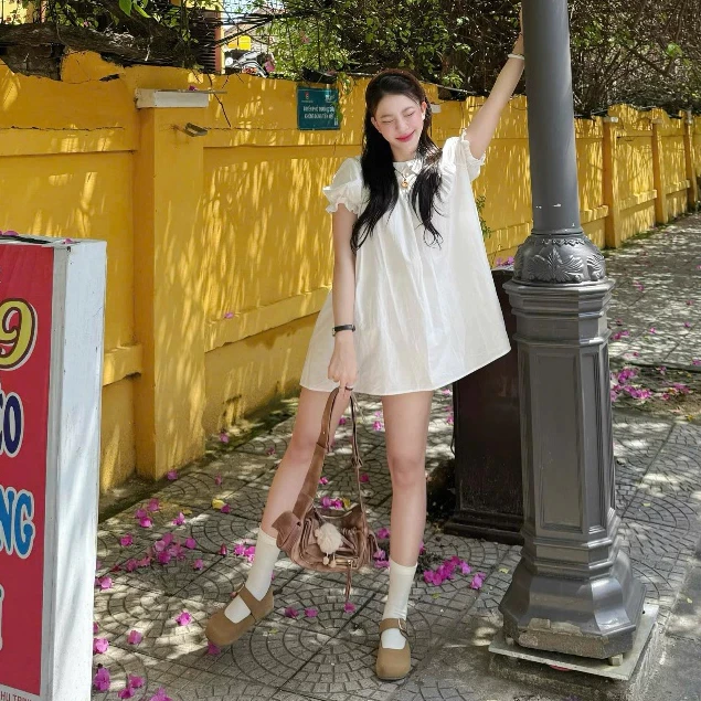 (KÈM QUẦN BẢO HỘ) Váy babydoll tay chuông dáng xoè bèo cổ Hoian Dress