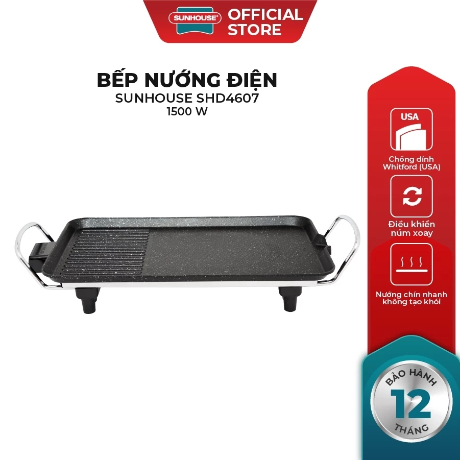 Bếp nướng điện không khói Sunhouse shd4607 công suất 1500w Hàng chính hãng (bao lỗi đổi)