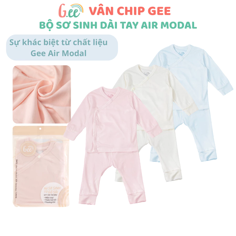 Bô sơ sinh dài tay cho bé trai, bé gái Gee, chất liệu gỗ sồi cao cấp Air modal mềm mại thoáng mát