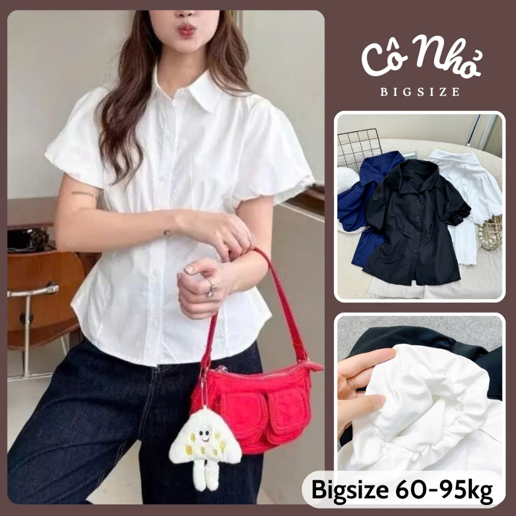 Áo Sơ Mi Bigsize Nữ Tay Phồng Ngắn Thiết Kế Thắt Eo Dễ Thương Đi Học Đi Làm SM192