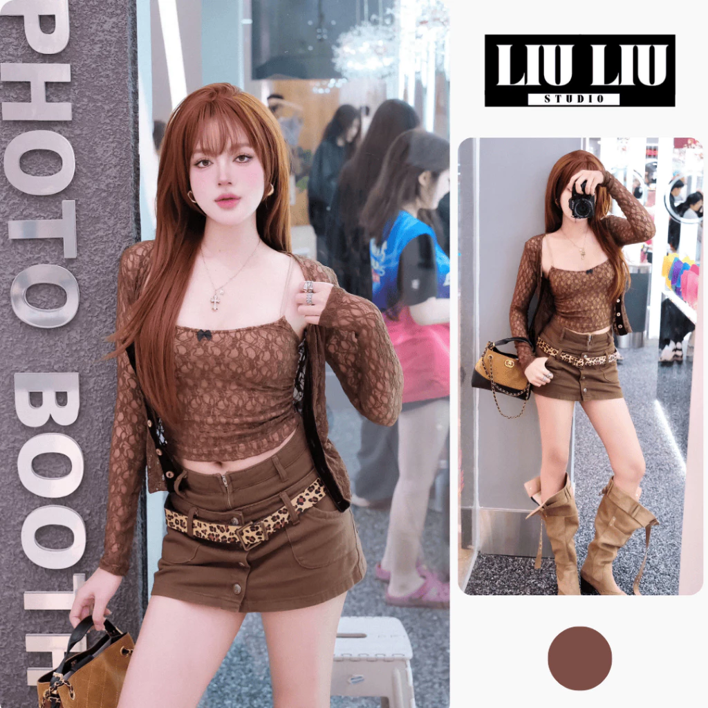 SET Áo Ren Nữ Ôm Body LIULIU L16 Cổ Vuông Tay Dài – Áo Croptop Ren Sexy Tiểu Thư Phong Cách Hàn Quốc
