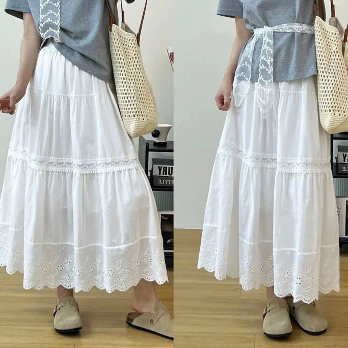 Chân váy midi sần họa tiết viền, váy dáng xòe 4 tầng 2 lớp cạp chun Renee Store - V493