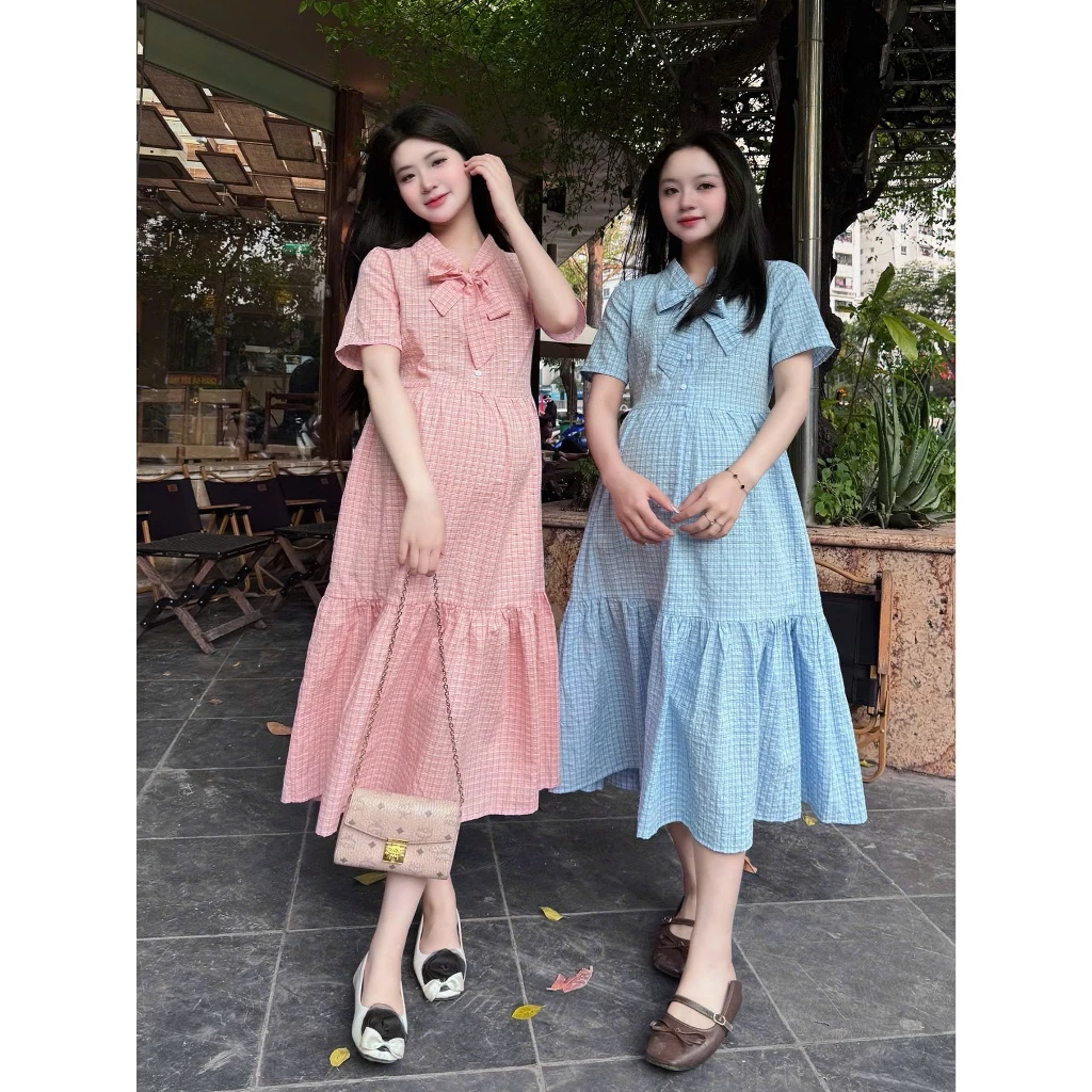 Đầm váy bầu dáng xòe MAMI ms2411 chất thô hàn mềm tự nhiên dáng xòe 3 tầng cho mẹ bầu mặc đi làm đi chơi đều xinh
