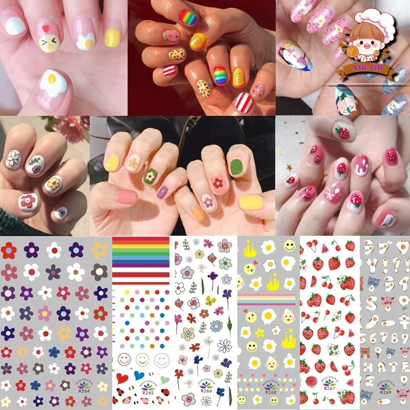 Combo 10 Sticker Nail Ngẫu Nhiên Đủ Mẫu Dán Nail Tiện Lợi Trang Trí Móng