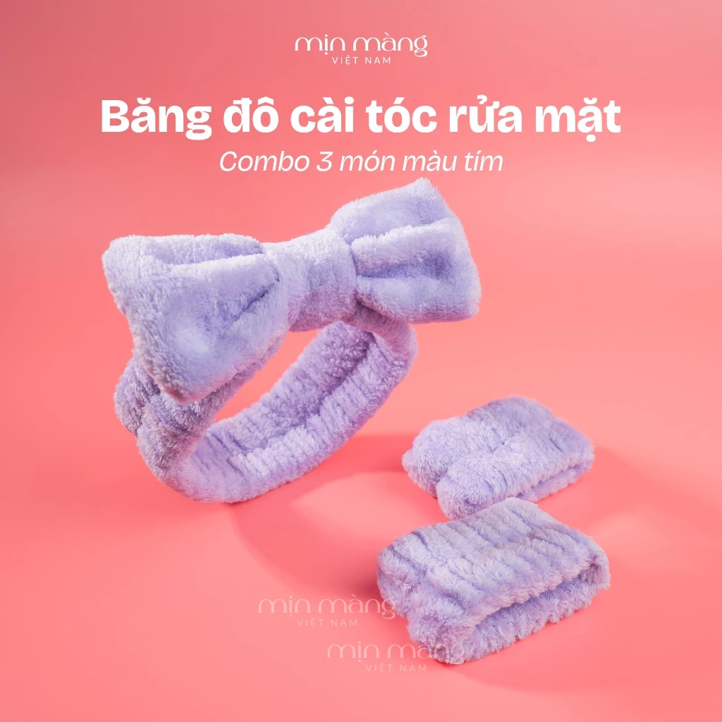 Set Băng Đô Cài Tóc Rửa Mặt Nữ [3 MÓN] Skicare Gồm 1 Bờm + Combo 2 Băng Đeo Cổ Tay MỊN MÀNG VIỆT NAM