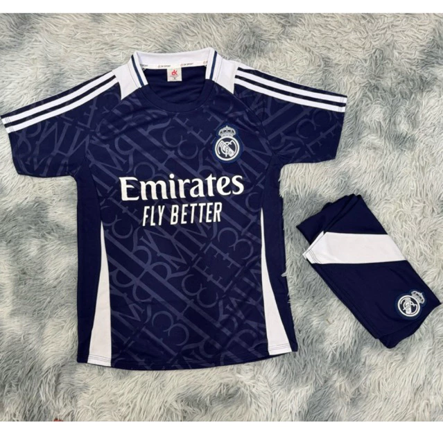 Bộ Quần Áo Đá Banh Real Xanh Đen DK (Nhận In Tên Số) Thun Mè Cao Cấp Logo Thêu Nam Nữ Top Sport