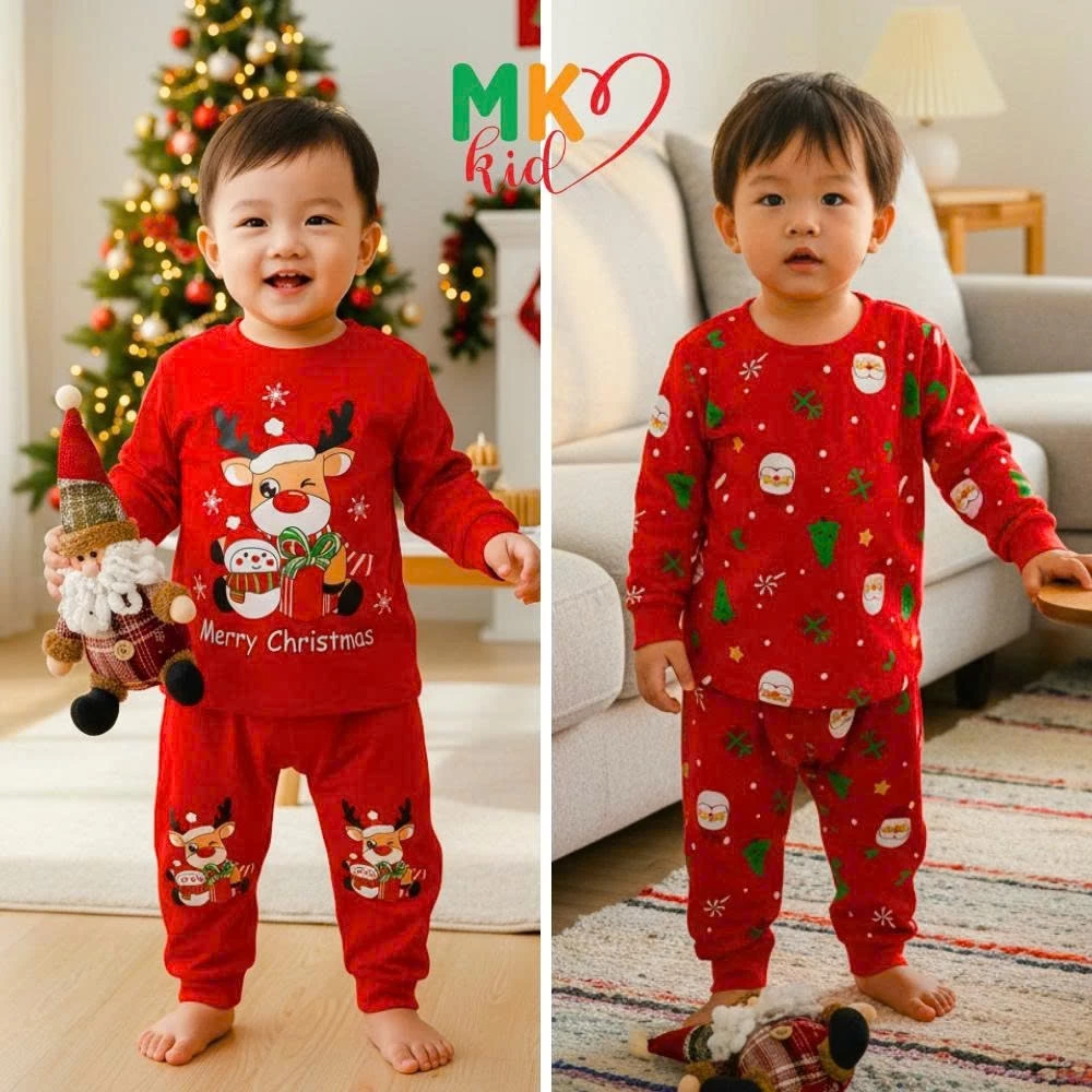 Bộ Dài Tay NOEL Cho Bé Trai Bé Gái 7-30kg Đồ Giáng Sinh Noel Chất thun lạnh mềm mát cho bé