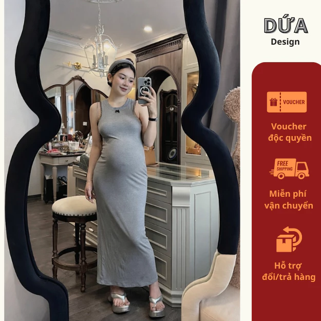 B60 Váy Phông 3 Lỗ Dáng Dài Đầm Phông Dáng Body Cotton Thoáng Mát size 40-65kg Bầu cũng mặc được mẫu VAYBODYRENNACH.