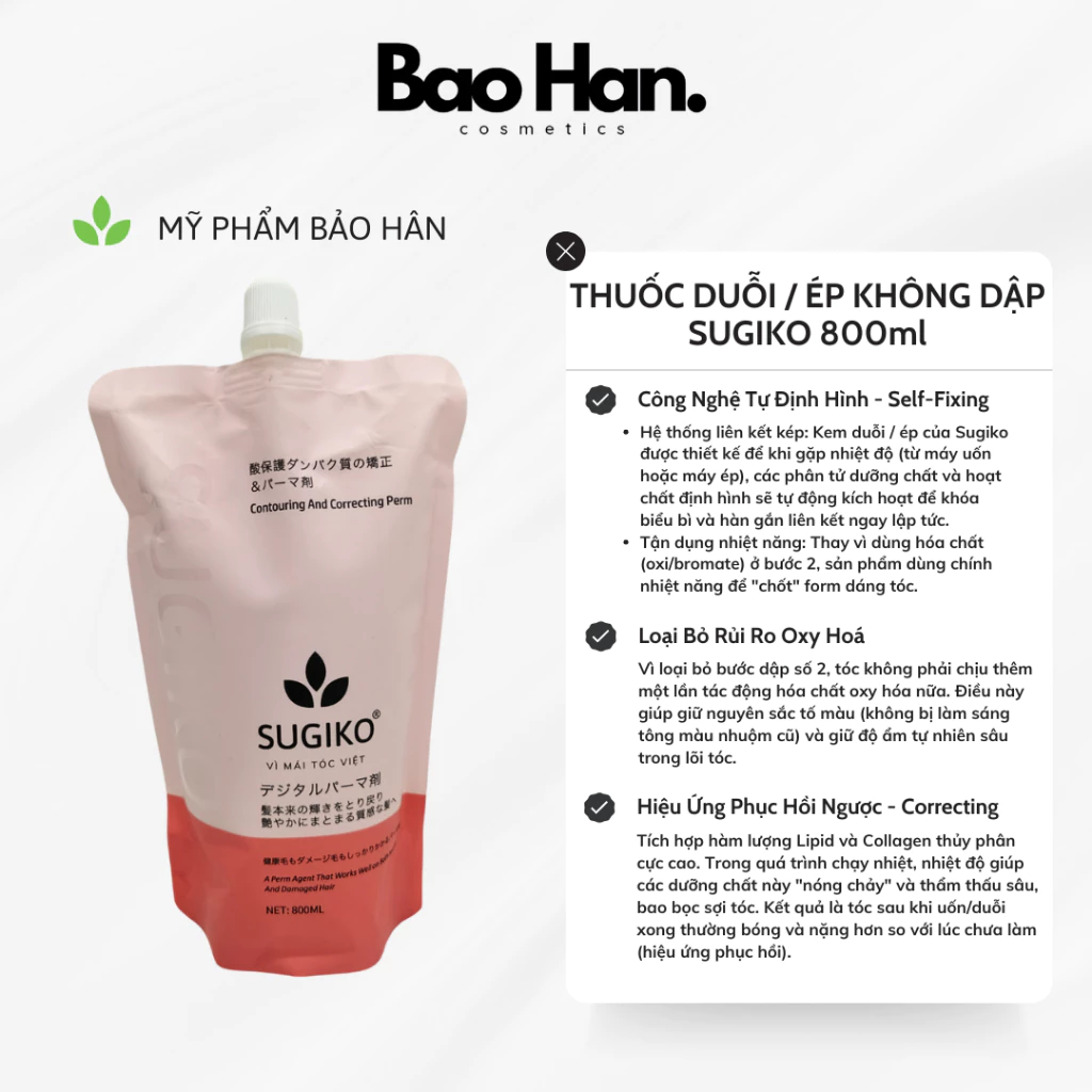 KEM DUỖI / ÉP KHÔNG DẬP SUGIKO 800ML - CÔNG NGHỆ TỰ ĐỊNH HÌNH KHÔNG CẦN DẬP, PHỤC HỒI TÓC BÓNG MƯỢT, KHÓA NẾP BẰNG NHIỆT