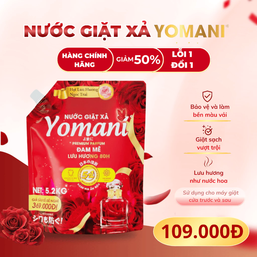[TÚI 5KG2] Nước Giặt Xả YOMANI Hương Nước Hoa, Lưu Hương Lâu 80H, Giặt Sạch Sâu, An Toàn, Tiết Kiệm