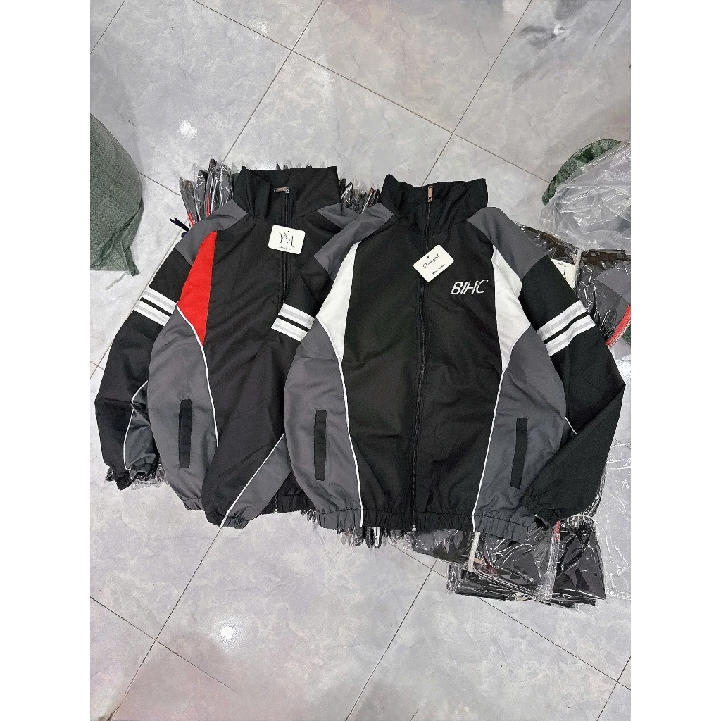 Áo Khoác Dù Unisex Thêu BIHC Form Rộng – Áo Gió Thể Thao Phối Màu Cá Tính, Style Streetwear