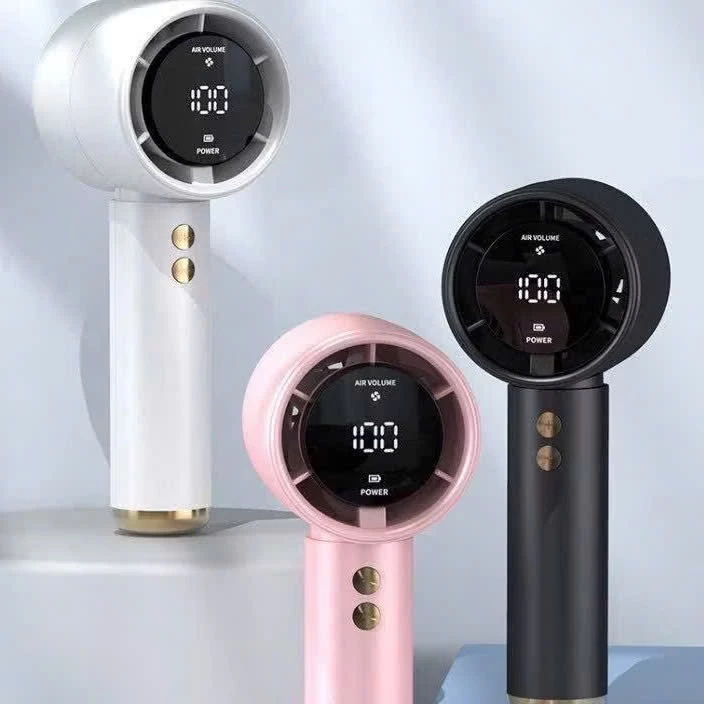 Quạt Tích Điện Cầm Tay Mini 100 Mức Độ Gió, Có Đèn Led Hiển Thị