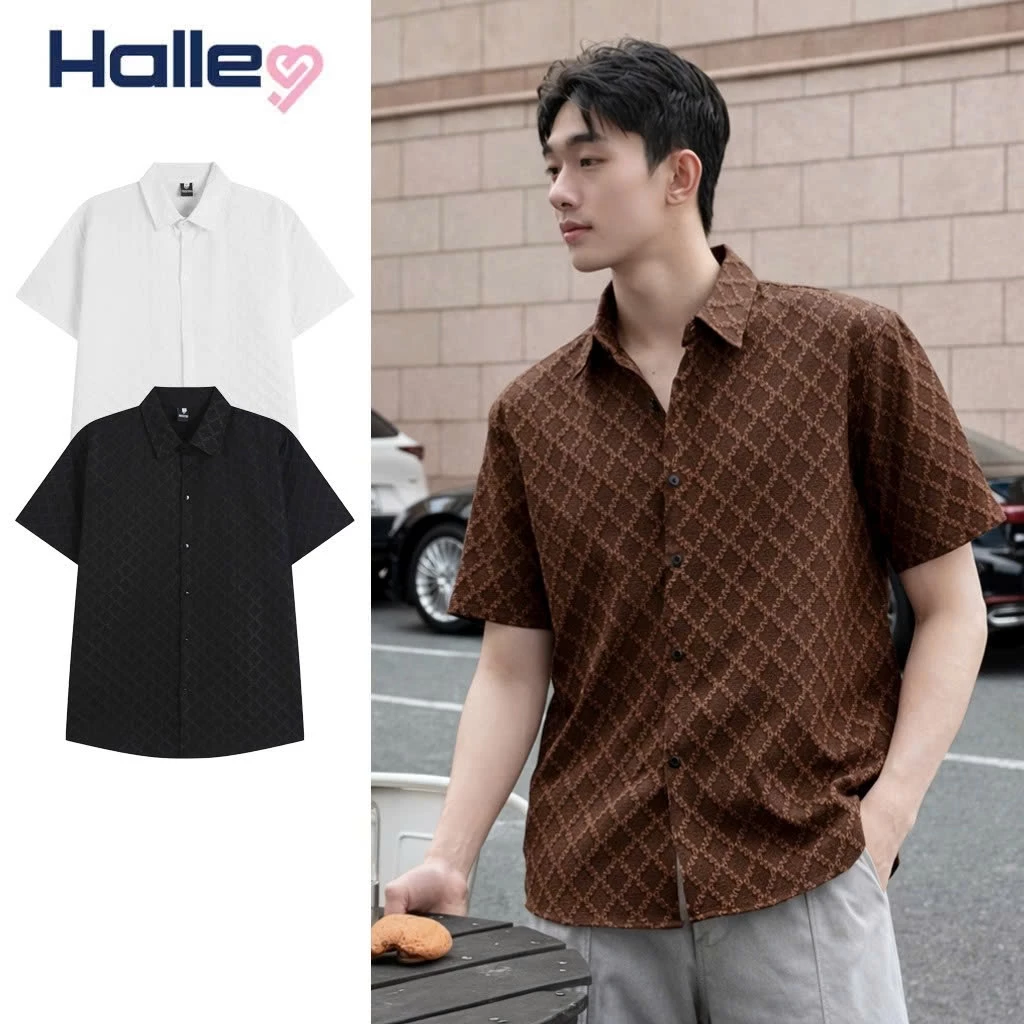 Áo Sơ Mi Nam Cộc Tay Hàn Quốc Halley Họa Tiết Dệt Khối 3D Sang Trọng A46
