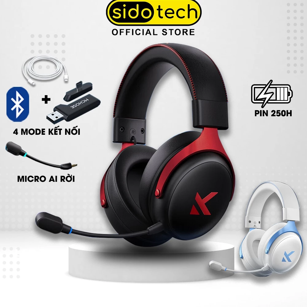 Tai nghe chụp tai bluetooth SIDOTECH V9 không dây gaming 3 mode mic rời chống ồn pin 250h có app super bass wirless