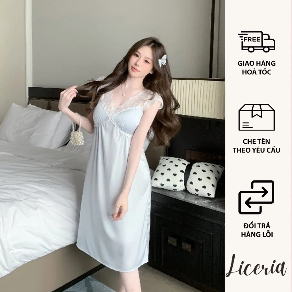Váy Ngủ Nữ Mùa Hè LICERIA SP 1688 Chất Lụa Mát Phong Cách Tiểu Thư Quyến Rũ Xinh Xắn