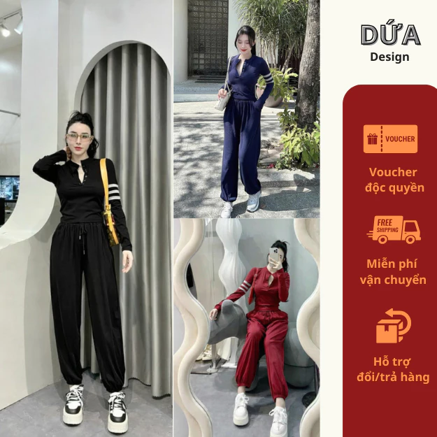 B151 SET THOME CỔ TRỤ DÀI TAY Set Bộ Đồ Nữ Sang Chảnh Cá Tính Năng Động Áo Dài Tay Mix Quần Dài Chun Gấu 2size 40-65kg