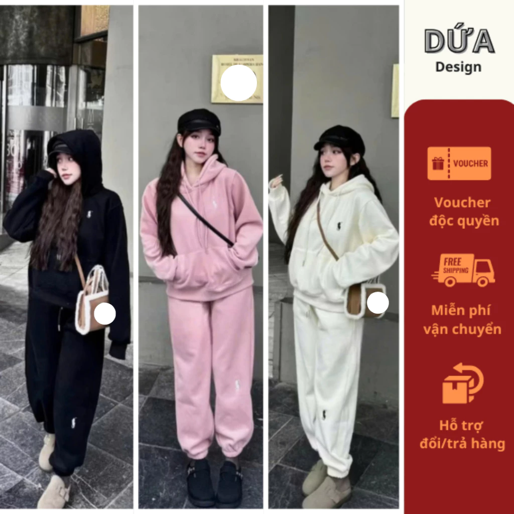 Set Bộ Đồ Nữ Áo Nỉ Áo Kiểu Nữ Có Mũ Dài Tay Kéo Khóa Quần Nỉ Ống Đứng Có Bo Gấu 40-70kg mẫu SETNINGUA3MKTRANG. D432