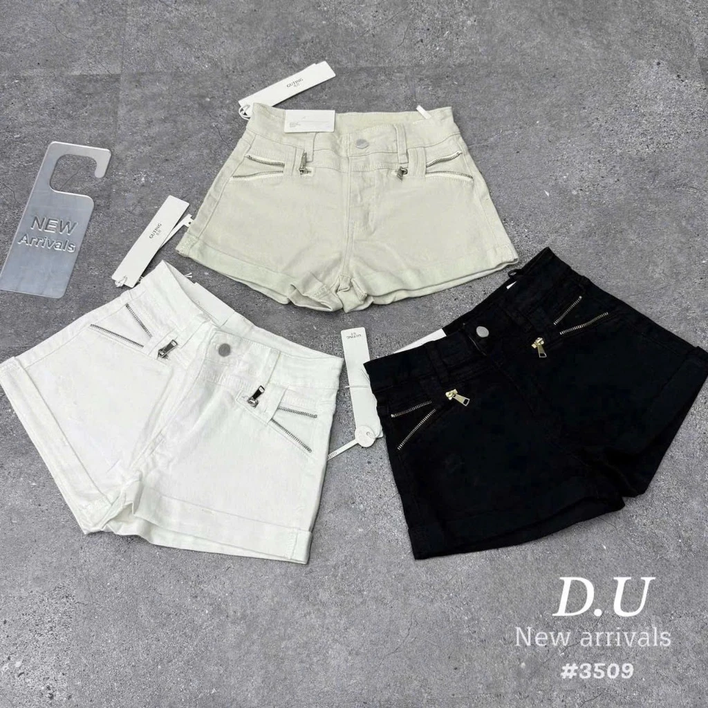 Quần Short Jean Trắng Cạp Cao Co Dãn Dáng Chữ A Siêu Tôn Dáng , Quần Sooc Jeans Trơn Gập Gấu From Chữ A đủ size_QS09