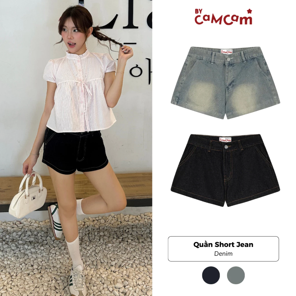 Quần Short Ngắn Nữ Denim Cạp Trễ 𝑩𝒚𝒄𝒂𝒎𝒄𝒂𝒎 Quần Jean Đùi Basic Cá Tính Y2K Ống Rộng Dáng Ngắn Trẻ Trung QTN424