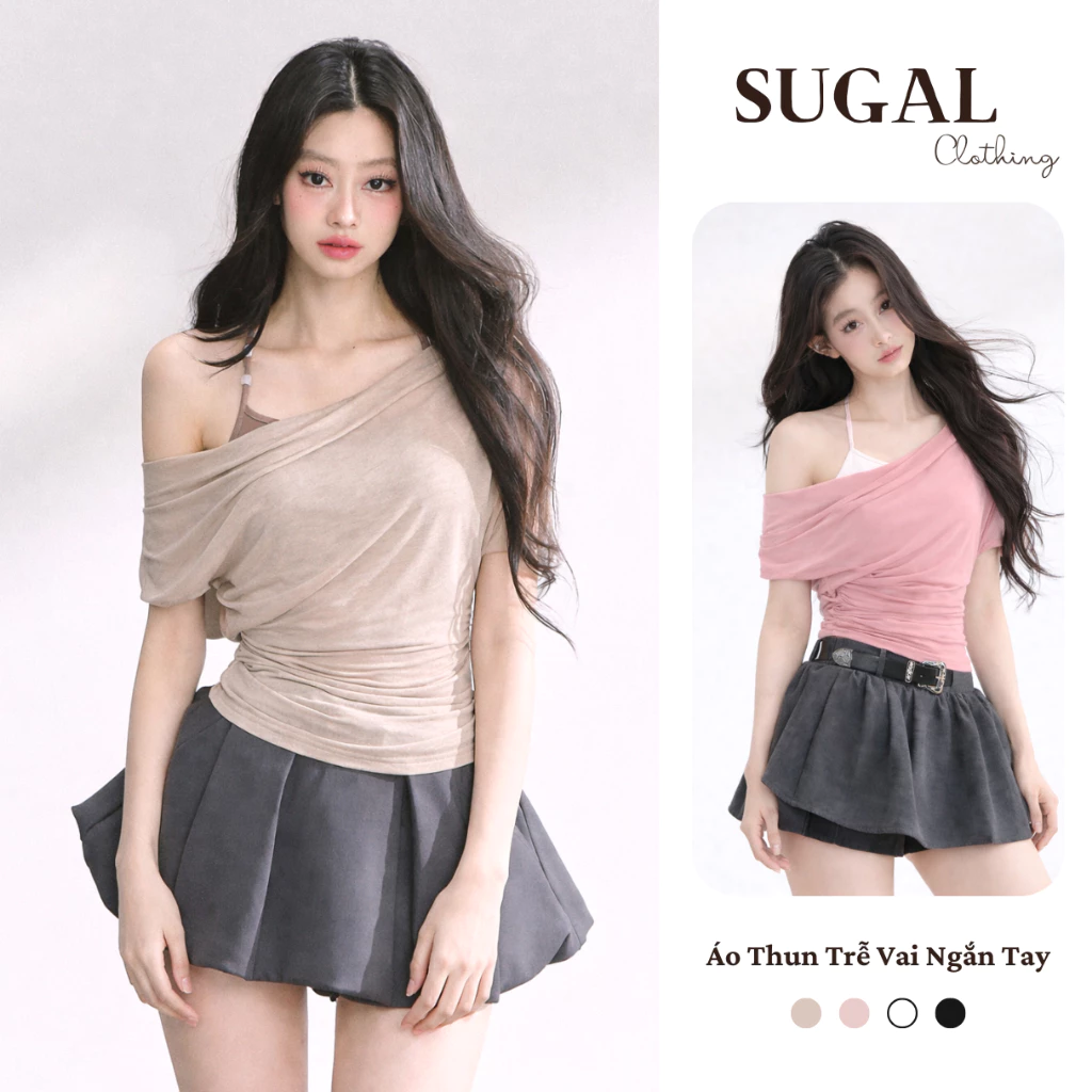 (Màu Mới) SUGAL - Áo Thun Kiểu Trễ Vai Ngắn Tay - Dáng Ôm Body - Phù Hợp Mùa Hè Đi Chơi, Du Lịch| TOP NU 284V1(Ngắn Tay)