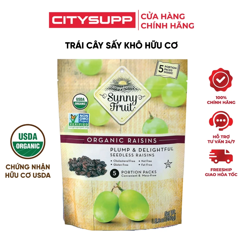 Trái Cây Sấy Khô Hữu Cơ Sunny Fruit (Mơ, Nho, Cherry, Mận) 100% Tự Nhiên, An Toàn và Ít Calo