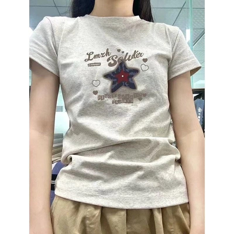 Áo Thun Nữ Ôm Body Cổ Tròn Tay Ngắn,Áo Phông Babytee Hoạ Tiết Ngôi Sao Form Fit Cực Tôn Dáng Chất Thun Tăm Co Giãn